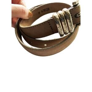 Rare Brighton Tan Leather Belt Engraved Buckle Size M B72